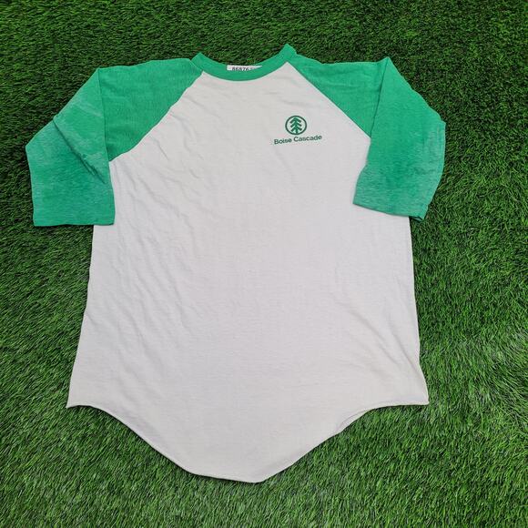Vintage 90s Stedman Raglan Shirt Womens XL 23x29 White Green - Picture 1 of 16